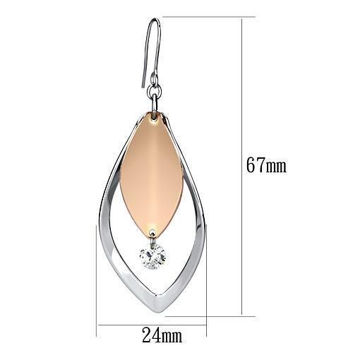 LO2684 - Rose Gold + Rhodium Iron Earrings with AAA Grade CZ  in Clear-1