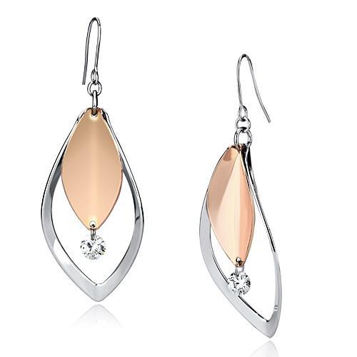 LO2684 - Rose Gold + Rhodium Iron Earrings with AAA Grade CZ  in Clear-0