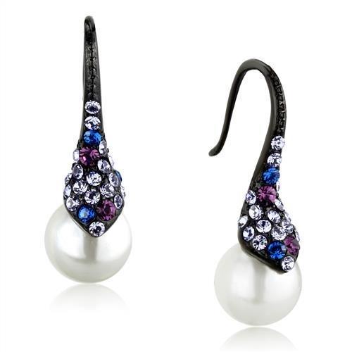 TK2145 - IP Black(Ion Plating) Stainless Steel Earrings with Synthetic Pearl in White-0