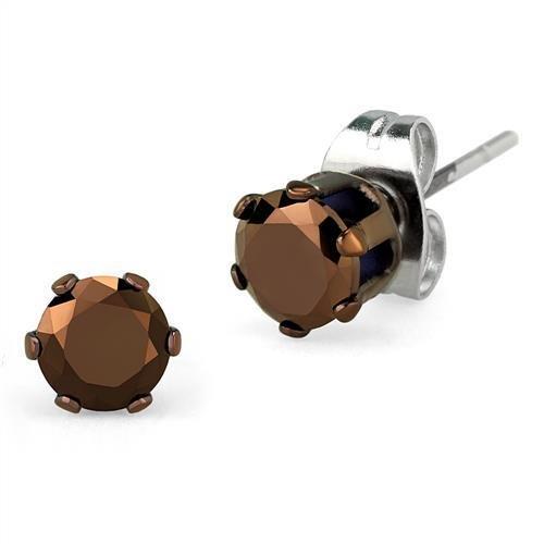 TK2586 - Two Tone IP Light Brown (IP Light coffee) Stainless Steel Earrings with AAA Grade CZ  in Light Coffee-0