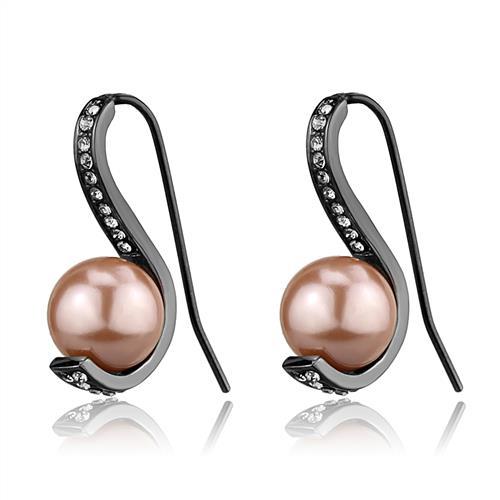 TK2728 - IP Light Black  (IP Gun) Stainless Steel Earrings with Synthetic Pearl in Light Peach-0