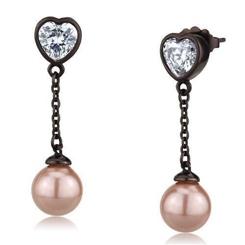 TK2850 - IP Dark Brown (IP coffee) Stainless Steel Earrings with Synthetic Pearl in Light Rose-0