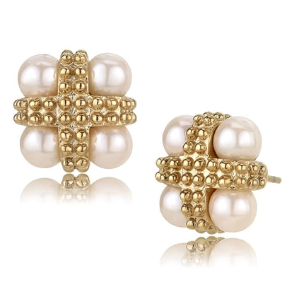 TK3495 - IP Rose Gold(Ion Plating) Stainless Steel Earrings with Synthetic Pearl in Light Rose-0