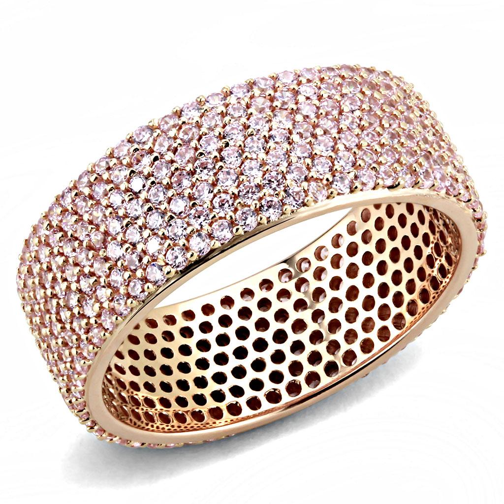 TS612 - Rose Gold 925 Sterling Silver Ring with AAA Grade CZ  in Light Rose-0